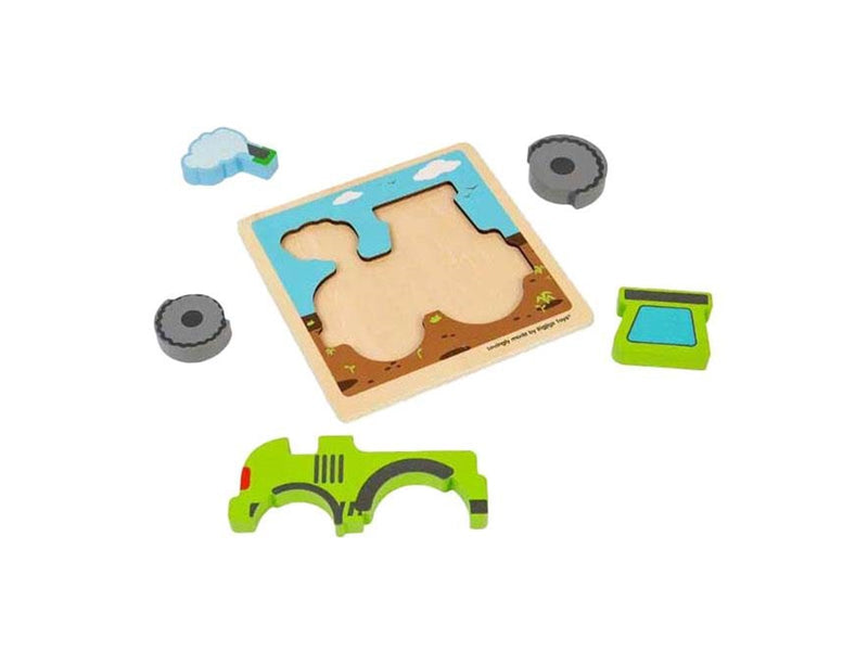 Bigjigs - Wooden Puzzle Tractor with Removable Shapes 5pcs. Holz