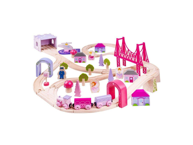 Bigjigs Wooden Train Set City - Pink