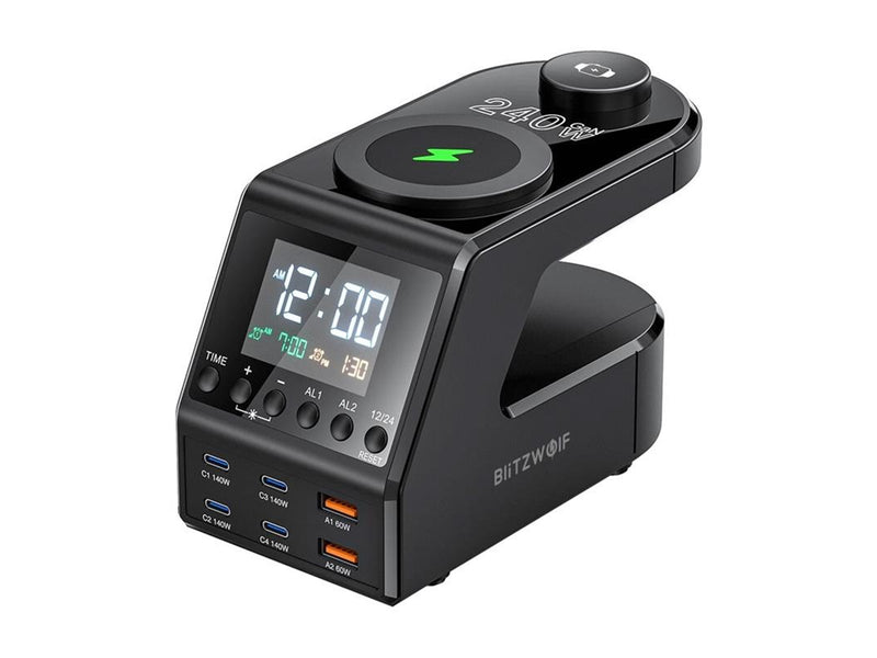BlitzWolf FW10 10-in-1 Wireless Alarm Clock Charger - Black