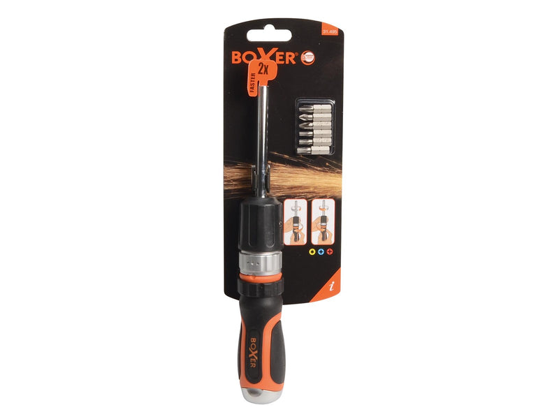 Boxer ratchet screwdriver with 6 bits