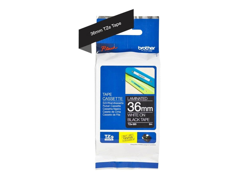 Brother TZE365 / TZe-365 White on Black Ribbon (36mm x 8m)