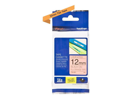Brother TZEB31 / TZe-B31 Black on fluorescent Orange Ribbon (12mm x 5m)