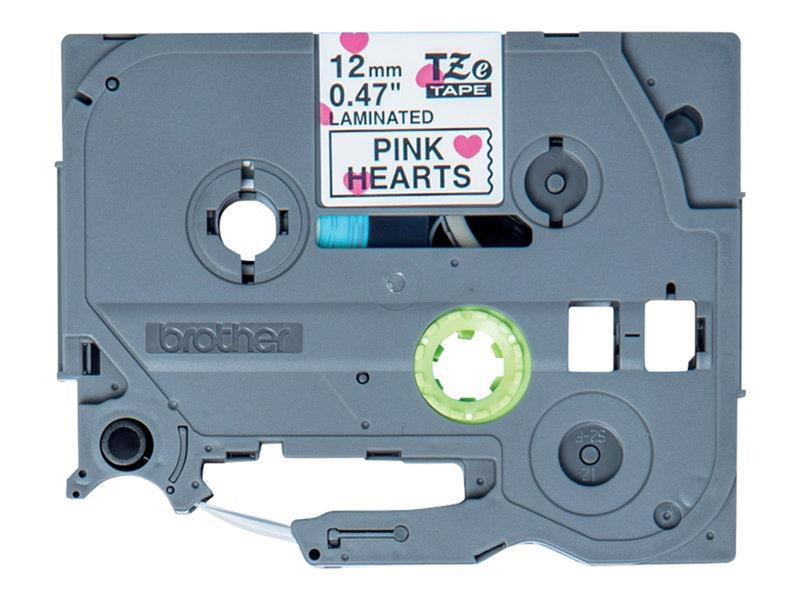 Brother TZe MPPH31 - Black on pink hearts - Roll (1.2 cm x 4 m)