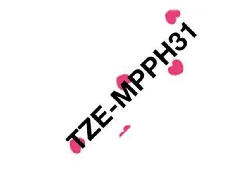 Brother TZe MPPH31 - Black on pink hearts - Roll (1.2 cm x 4 m)