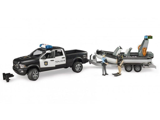 Bruder  Dodge Ram 2500 Police pickup truck trailer boat 2 figures with Light and Sound toy