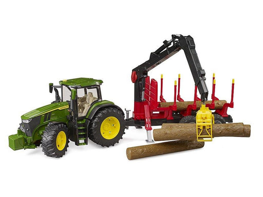 Bruder John Deere 7R 350 with forestry trailer and 4 trunks