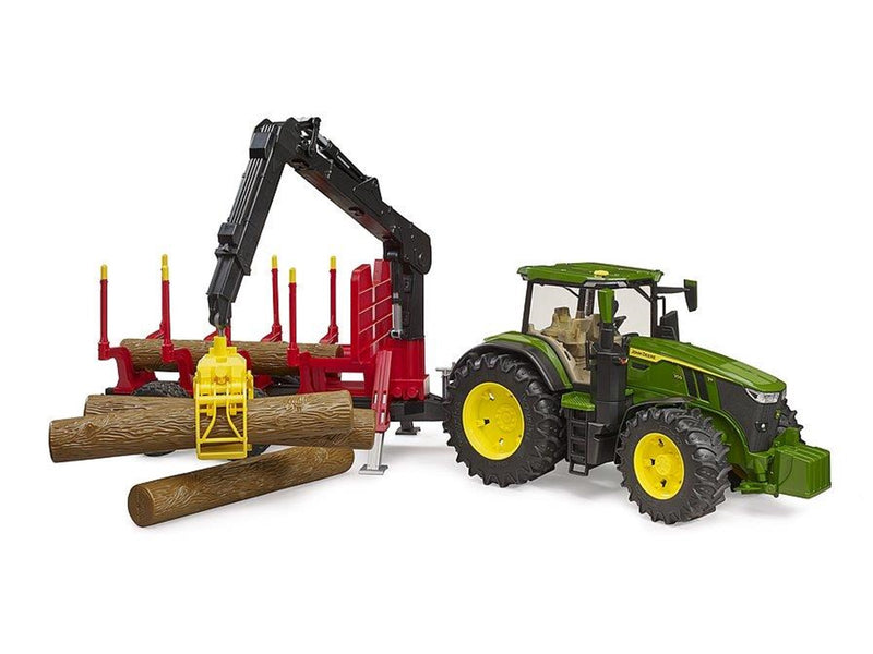 Bruder John Deere 7R 350 with forestry trailer and 4 trunks