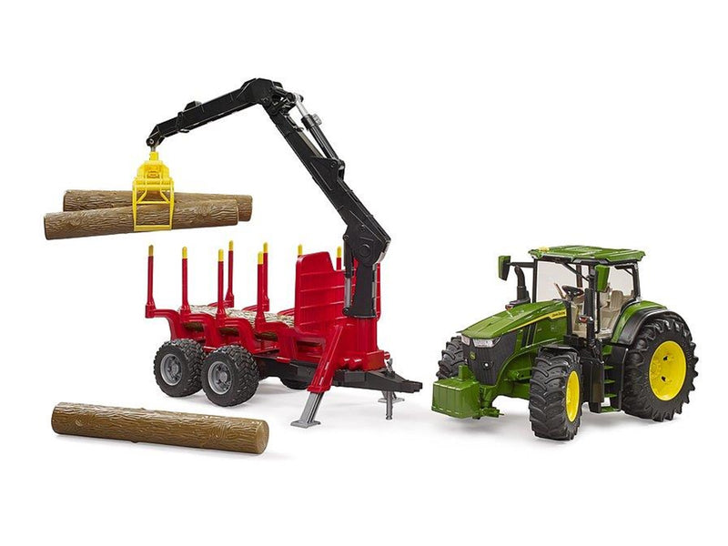 Bruder John Deere 7R 350 with forestry trailer and 4 trunks