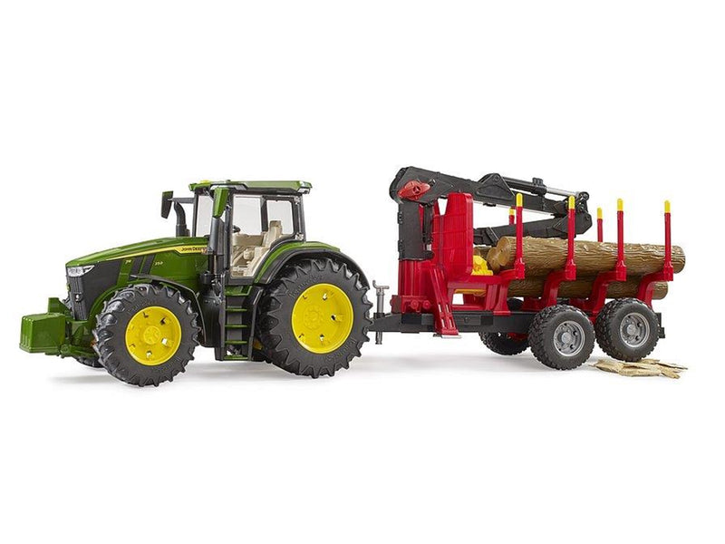 Bruder John Deere 7R 350 with forestry trailer and 4 trunks