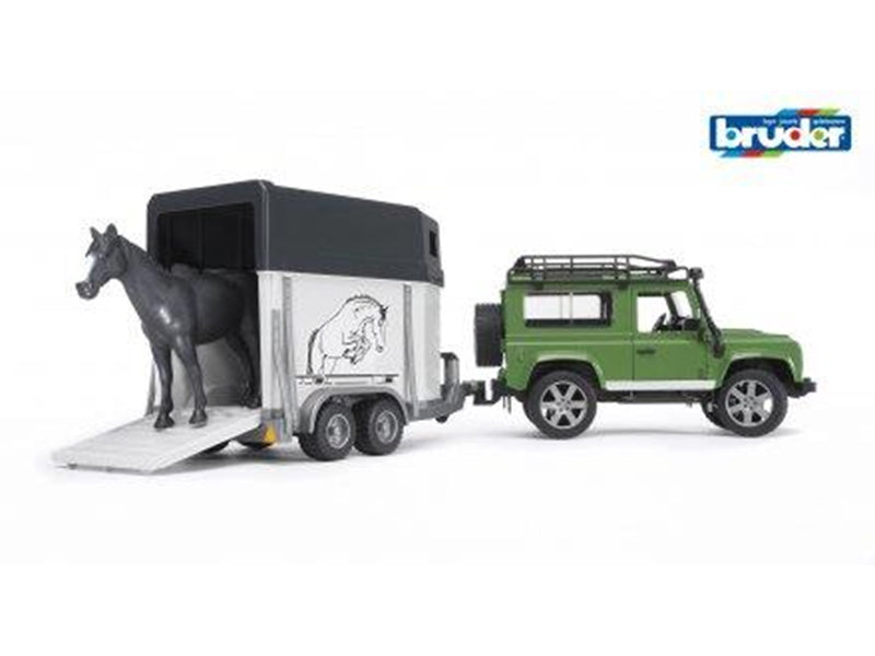 Bruder  Land Rover Defender Station Wagon with horse trailer and horse toy