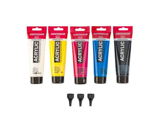 Bruynzeel Amsterdam Standard Series Acrylic Paint Primary Set 120ml 5pcs. + 3 Dosing Spouts