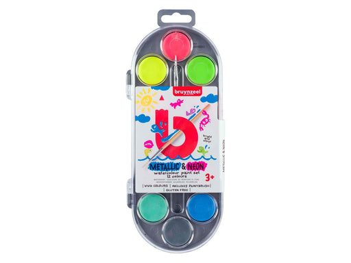 Bruynzeel Kids Watercolor Set of 12 Metallic & Neon Colors