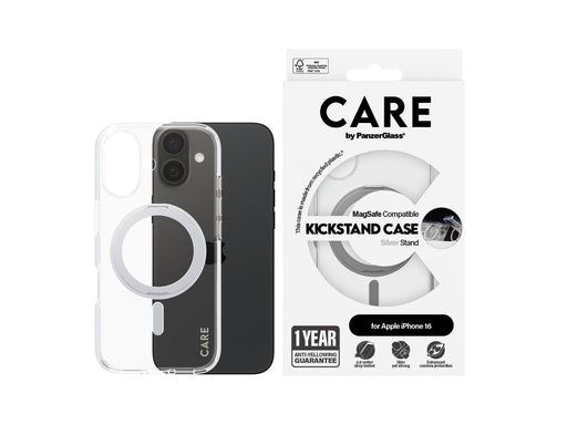 CARE by PanzerGlass Case Feature Silver Kickstand & MagSafe iPhone 16