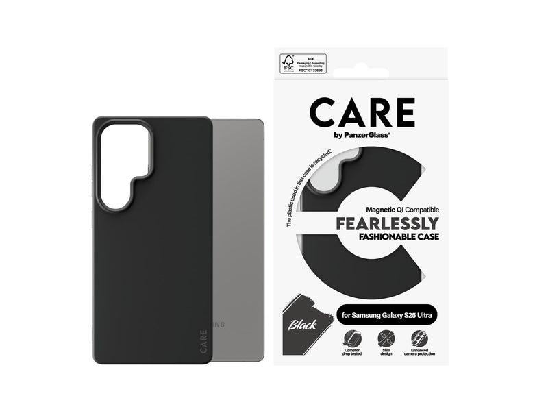CARE by PanzerGlass Fashionable Case Black w. QI Compatible Samsung Galaxy S25 Ultra