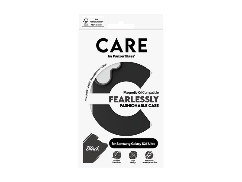 CARE by PanzerGlass Fashionable Case Black w. QI Compatible Samsung Galaxy S25 Ultra