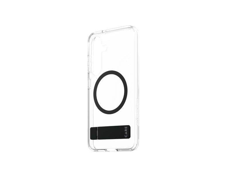 CARE by PanzerGlass Feature Case Transparent w. Black Kickstand & QI Compatible Samsung Galaxy S25