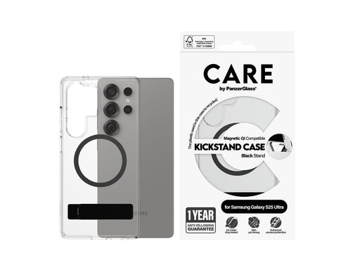 CARE by PanzerGlass Feature Case Transparent w. Black Kickstand & QI Compatible Samsung Galaxy S25 Ultra