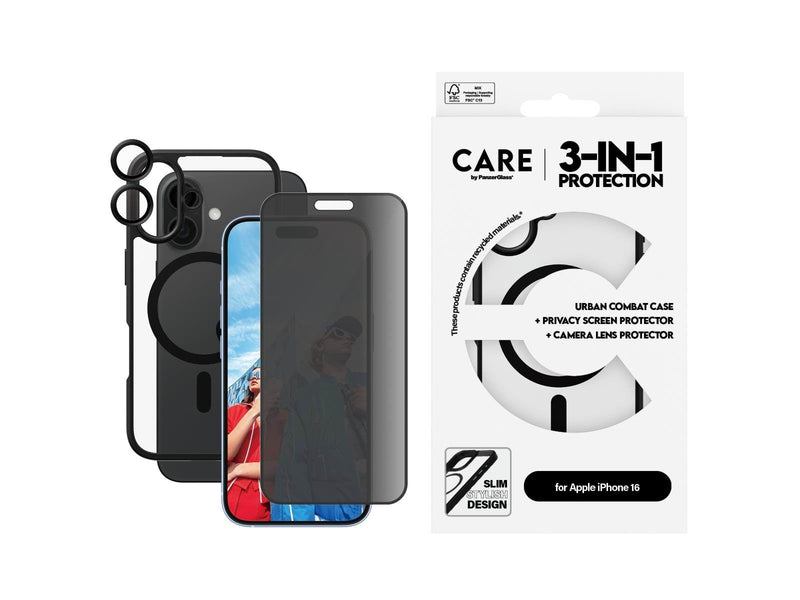 CARE by PanzerGlass Flagship 3-in-1 Privacy Bundle iPhone 16