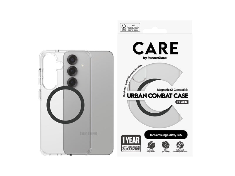CARE by PanzerGlass Flagship Case Transparent Urban Combat w. Black QI Compatible Samsung Galaxy S25