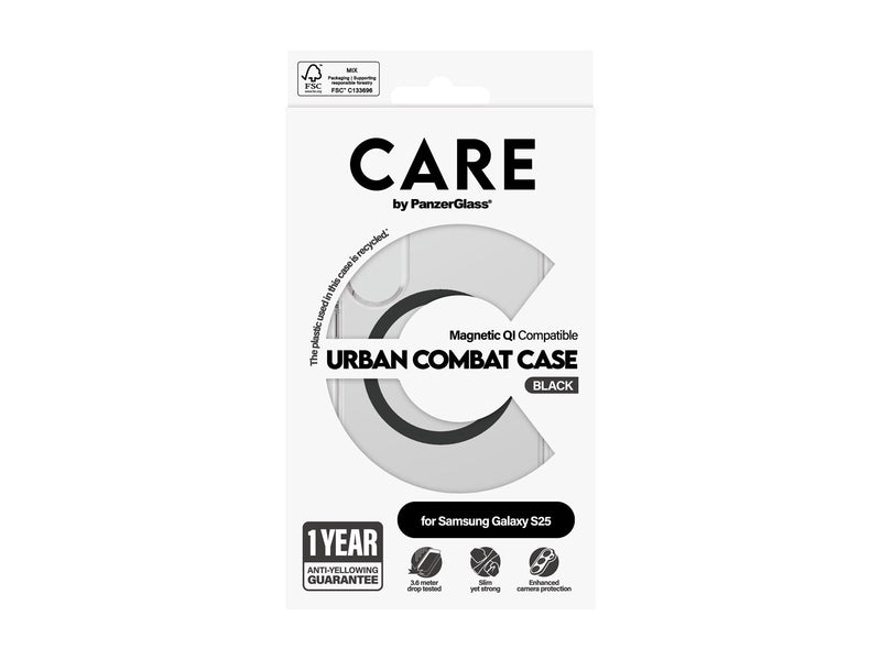 CARE by PanzerGlass Flagship Case Transparent Urban Combat w. Black QI Compatible Samsung Galaxy S25