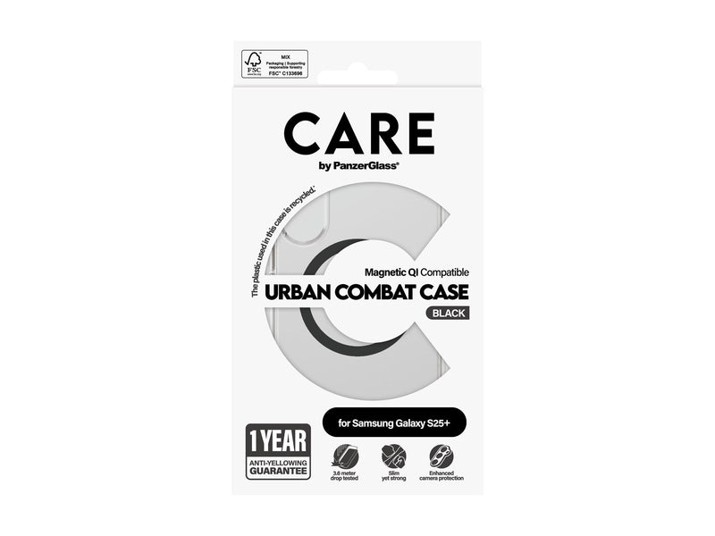 CARE by PanzerGlass Flagship Case Transparent Urban Combat w. Black QI Compatible Samsung Galaxy S25+