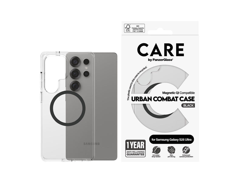 CARE by PanzerGlass Flagship Case Transparent Urban Combat w. Black QI Compatible Samsung Galaxy S25 Ultra