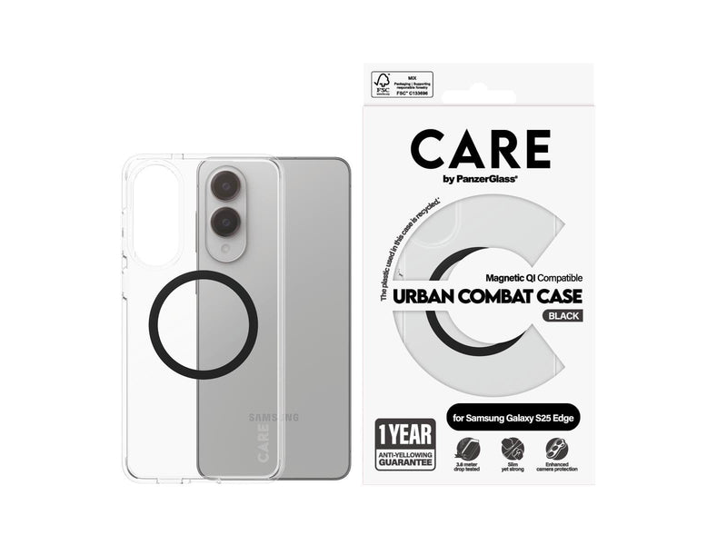 CARE by PanzerGlass Flagship Case Transparent Urban Combat w. Black Qi Compatible Samsung S25 Edge