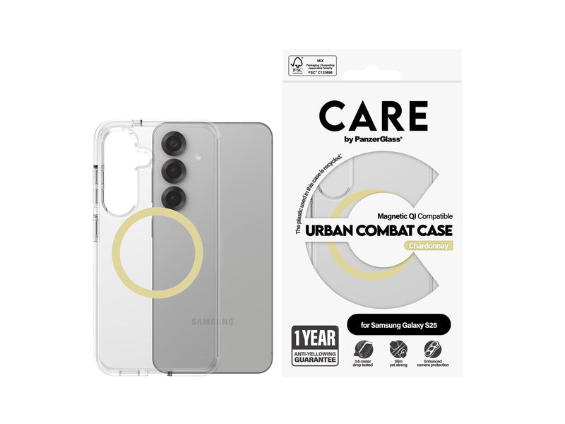 CARE by PanzerGlass Flagship Case Transparent Urban Combat w. Chardonnay QI Compatible Samsung Galaxy S25