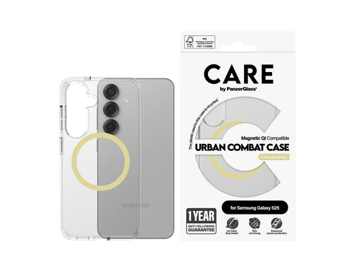 CARE by PanzerGlass Flagship Case Transparent Urban Combat w. Chardonnay QI Compatible Samsung Galaxy S25