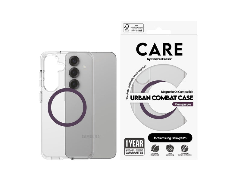 CARE by PanzerGlass Flagship Case Transparent Urban Combat w. Plum Purple QI Compatible Samsung Galaxy S25