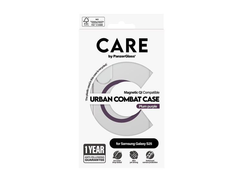 CARE by PanzerGlass Flagship Case Transparent Urban Combat w. Plum Purple QI Compatible Samsung Galaxy S25