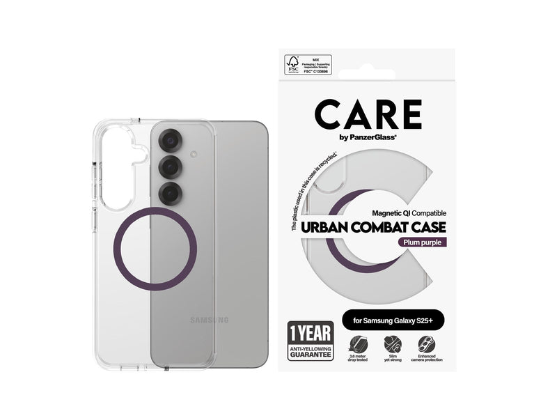 CARE by PanzerGlass Flagship Case Transparent Urban Combat w. Plum Purple QI Compatible Samsung Galaxy S25+