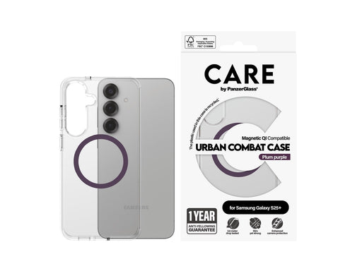 CARE by PanzerGlass Flagship Case Transparent Urban Combat w. Plum Purple QI Compatible Samsung Galaxy S25+