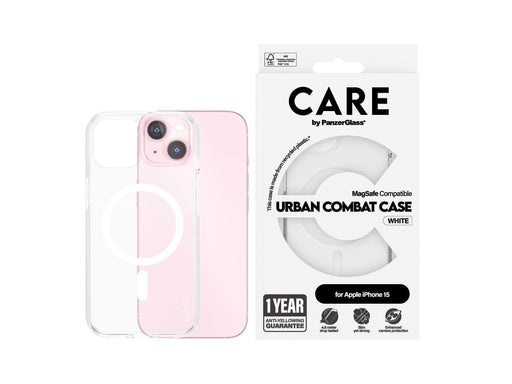 CARE by PanzerGlass Flagship Case Transparent Urban Combat w. White MagSafe iPhone 15