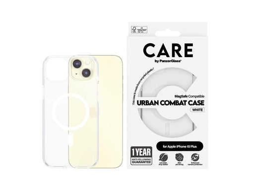CARE by PanzerGlass Flagship Case Transparent Urban Combat w. White MagSafe iPhone 15 Plus