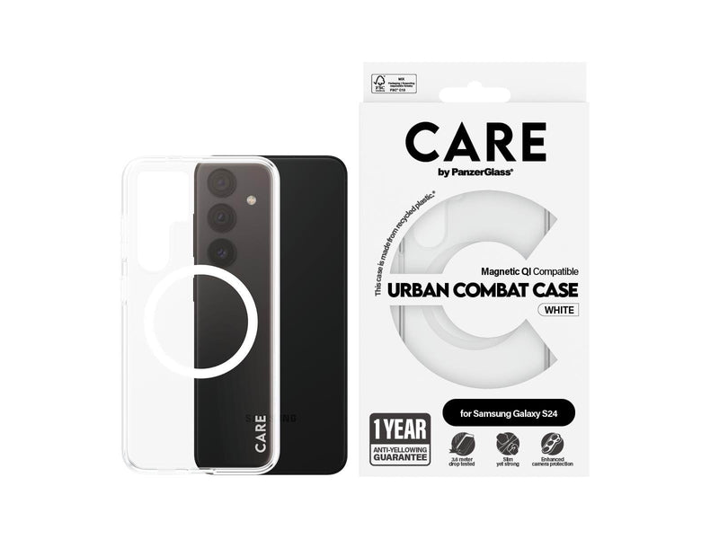 CARE by PanzerGlass Flagship Case Transparent Urban Combat w. White QI Compatible Samsung Galaxy S24