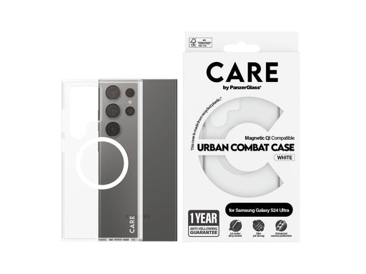 CARE by PanzerGlass Flagship Case Transparent Urban Combat w. White QI Compatible Samsung Galaxy S24 Ultra