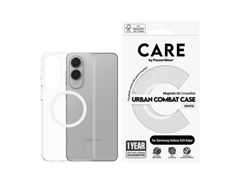 CARE by PanzerGlass Flagship Case Transparent Urban Combat w. White Qi Compatible Samsung S25 Edge