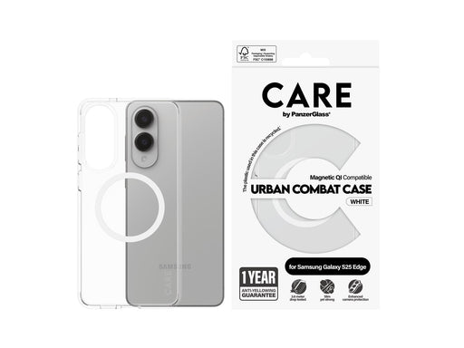 CARE by PanzerGlass Flagship Case Transparent Urban Combat w. White Qi Compatible Samsung S25 Edge