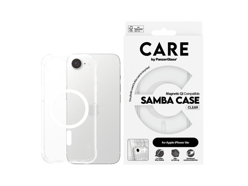 CARE by PanzerGlass Samba Case Transparent w. White Qi Compatible iPhone 17e | 16e