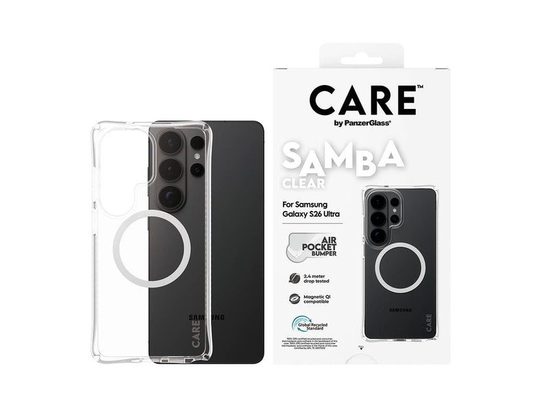 CARE by PanzerGlass Samba Case Transparent w. White Qi Samsung Galaxy S26 Ultra