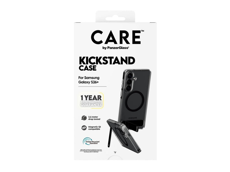 CARE by PanzerGlass Urban Explorer Case Transparent w. Black Kickstand & Qi Samsung Galaxy S26+