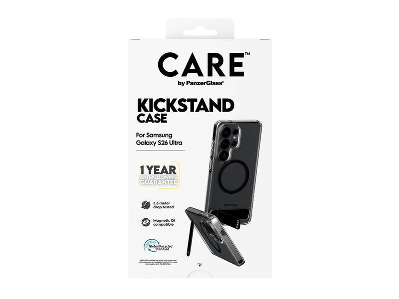 CARE by PanzerGlass Urban Explorer Case Transparent w. Black Kickstand & Qi Samsung Galaxy S26 Ultra