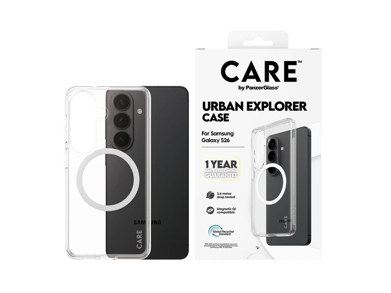 CARE by PanzerGlass Urban Explorer Case Transparent w. White Qi Samsung Galaxy S26