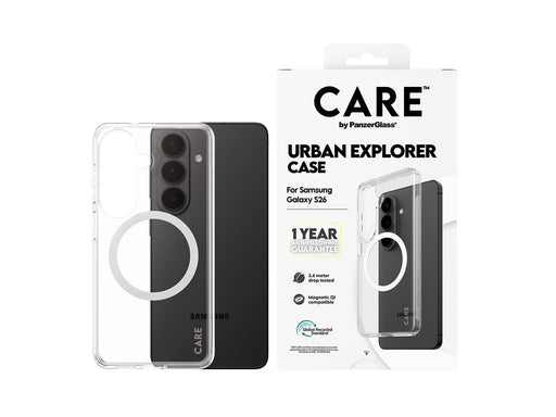 CARE by PanzerGlass Urban Explorer Case Transparent w. White Qi Samsung Galaxy S26