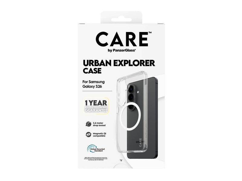 CARE by PanzerGlass Urban Explorer Case Transparent w. White Qi Samsung Galaxy S26