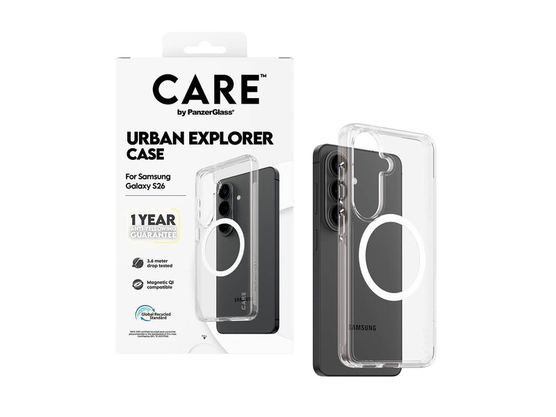 CARE by PanzerGlass Urban Explorer Case Transparent w. White Qi Samsung Galaxy S26