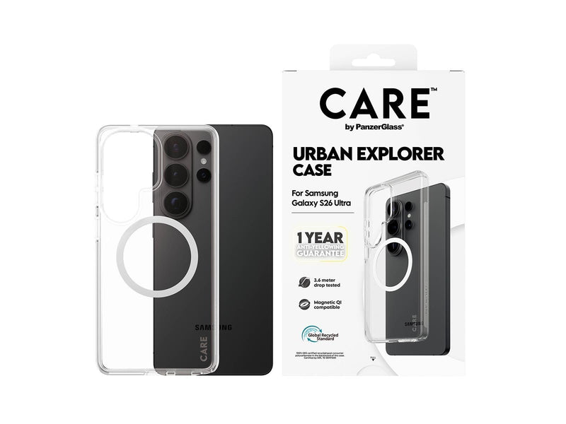 CARE by PanzerGlass Urban Explorer Case Transparent w. White Qi Samsung Galaxy S26 Ultra