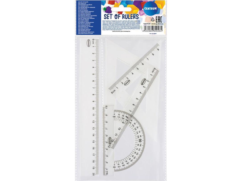 CENTRUM Geometry set 20cm. 4 pieces. Clear plastic
