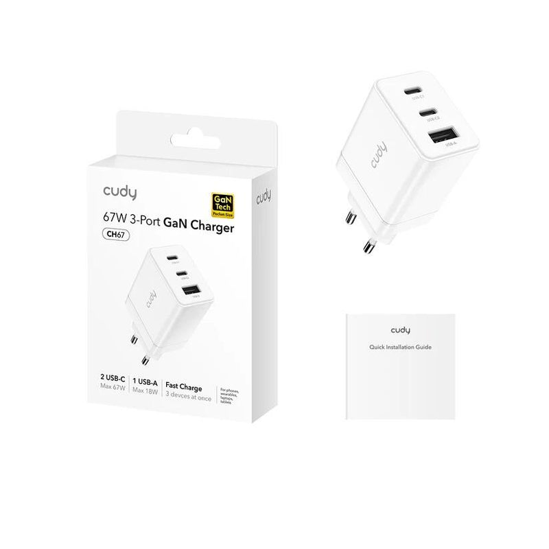 cudy TELZ 3-Port 67W USB-C Charger with EU Plug